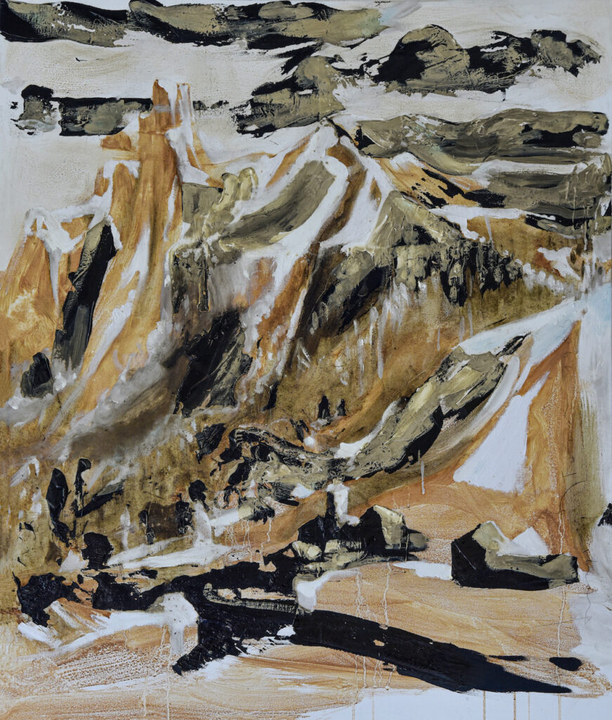 Luigi Stoisa, Paesaggio mutevole, 1985-2020, pittura ad olio e terra su catrame su tela © Collezione Poscio 